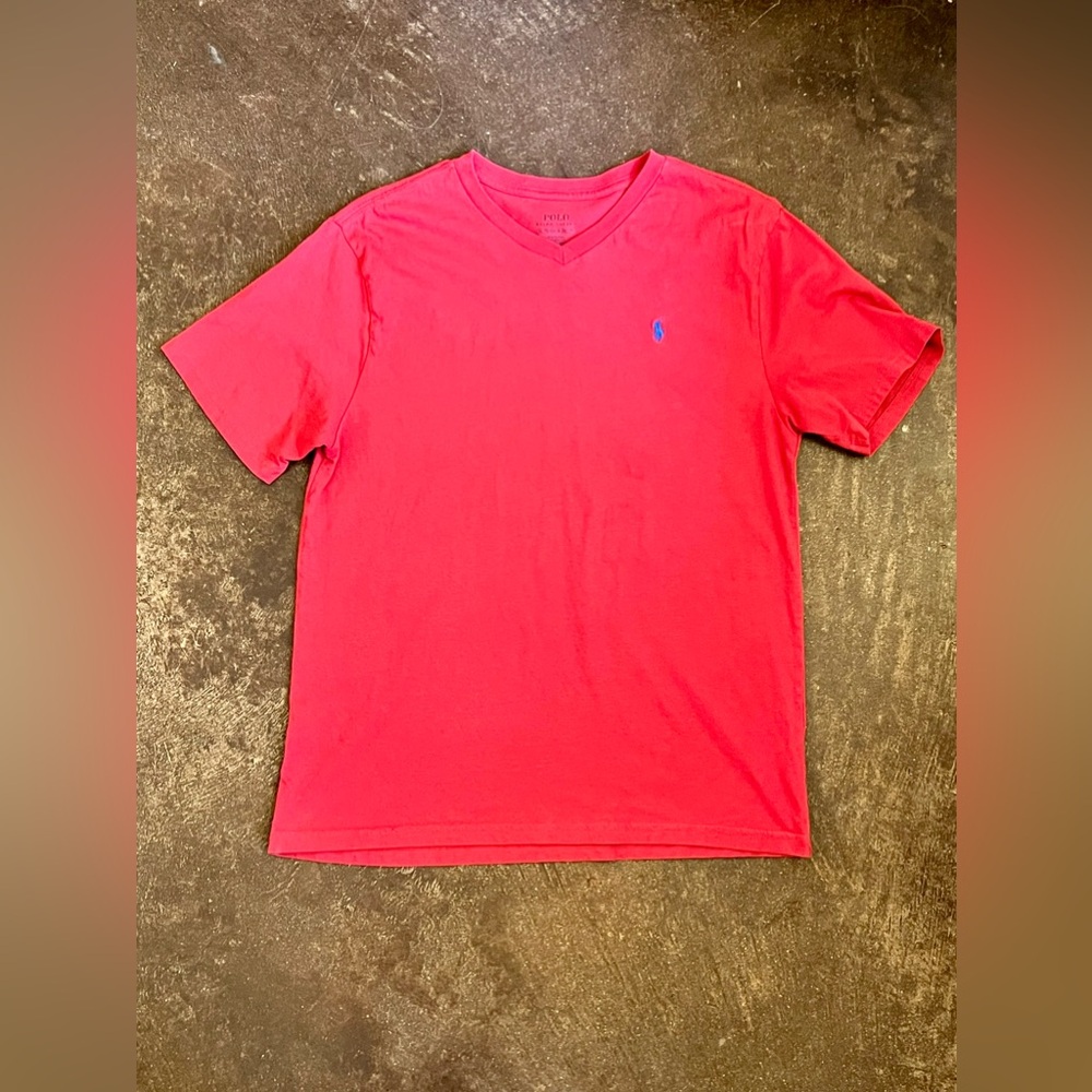 Boys Ralph Lauren Polo V neck Tee Dress Shirt Red short sleeve sz 18-20 Teen Men